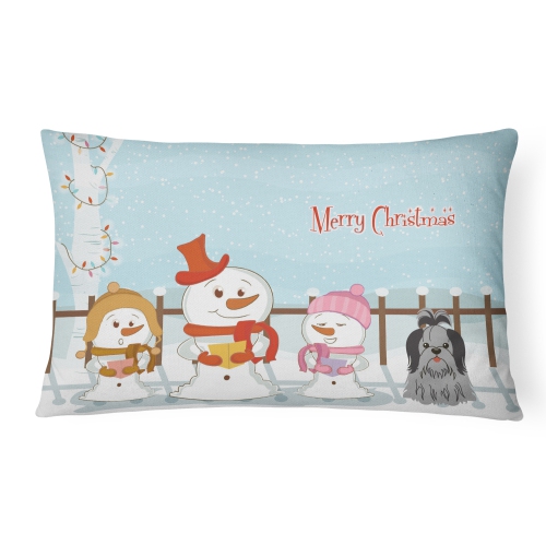 Carolines Treasures BB2420PW1216 Merry Christmas Carolers Shih Tzu Black & Silver Canvas Fabric Decorative Pillow