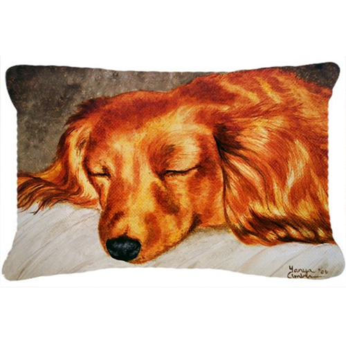 Carolines Treasures AMB1202PW1216 Red Longhaired Dachshund Fabric Decorative Pillow