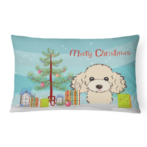 Carolines Treasures BB1630PW1216 Christmas Tree & Buff Poodle Fabric Decorative Pillow