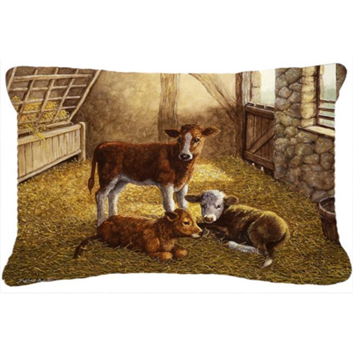 Carolines Treasures BDBA0179PW1216 Cows Calves in the Barn Fabric Decorative Pillow
