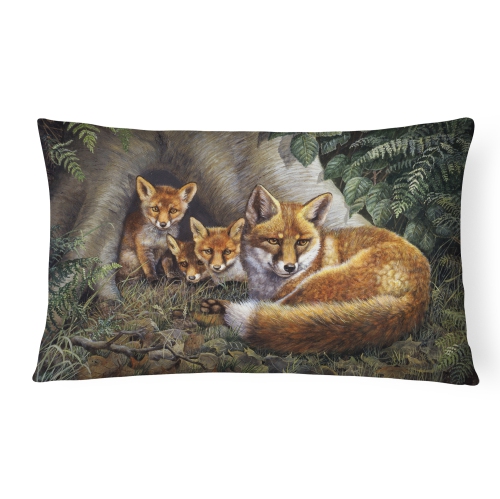 Carolines Treasures BDBA0283PW1216 A Family of Foxes at Home Fabric Decorative Pillow