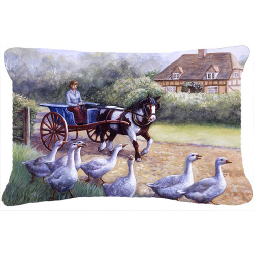 Carolines Treasures BDBA0351PW1216 Geese Crossing Before the Horse Fabric Decorative Pillow