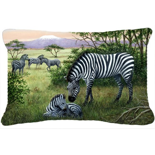 Carolines Treasures BDBA0385PW1216 Zebras in the Field with Baby Fabric Decorative Pillow