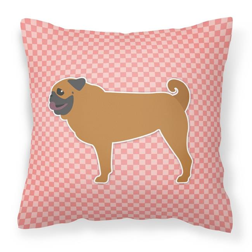 Carolines Treasures BB3647PW1414 Pug Checkerboard Pink Fabric Decorative Pillow