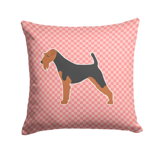 Carolines Treasures BB3657PW1414 Airedale Terrier Checkerboard Pink Fabric Decorative Pillow
