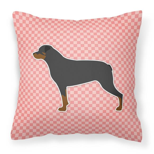 Carolines Treasures BB3666PW1414 Rottweiler Checkerboard Pink Fabric Decorative Pillow