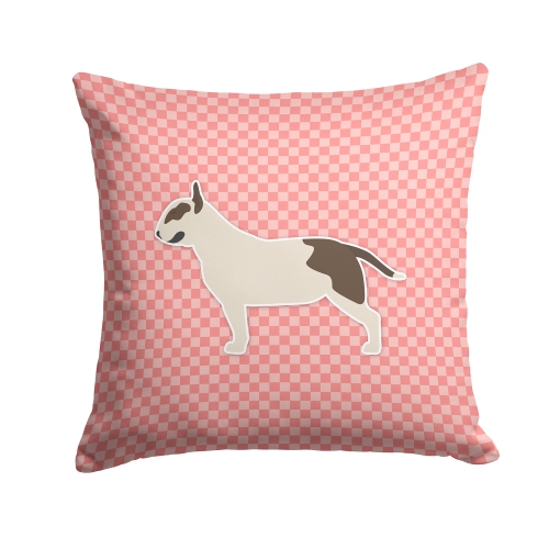 Carolines Treasures BB3678PW1414 Bull Terrier Checkerboard Pink Fabric Decorative Pillow