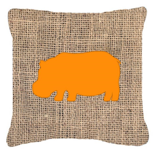 Carolines Treasures BB1130-BL-OR-PW1414 Hippopotamus Burlap And Orange Indoor & Outdoor Fabric Decorative Pillow