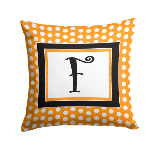 Carolines Treasures CJ1033-FPW1414 14 x 14 in. Monogram Initial F Orange Polkadots Fabric Decorative Pillow