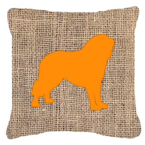 Carolines Treasures BB1077-BL-OR-PW1414 14 x 14 in. Tibetial Mastiff Burlap and Orange Fabric Decorative Pillow