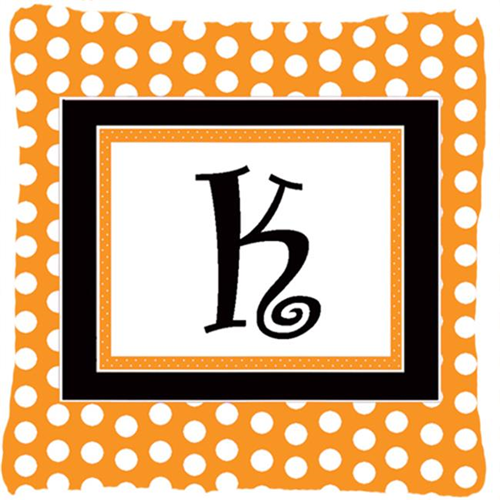 Carolines Treasures CJ1033-KPW1414 14 x 14 in. Monogram Initial K Orange Polkadots Fabric Decorative Pillow