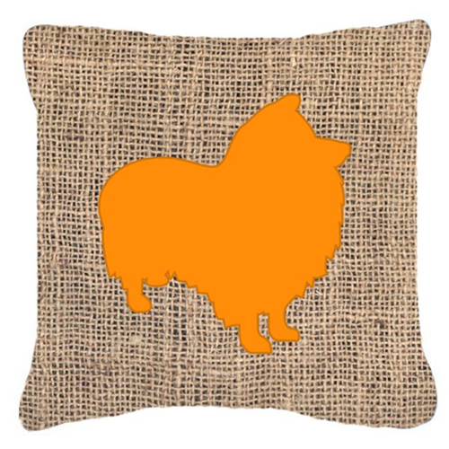 Carolines Treasures BB1080-BL-OR-PW1414 14 x 14 in. Sheltie Burlap and Orange Fabric Decorative Pillow