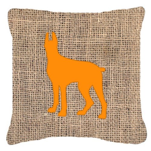 Carolines Treasures BB1081-BL-OR-PW1414 14 x 14 in. Great Dane Burlap and Orange Fabric Decorative Pillow