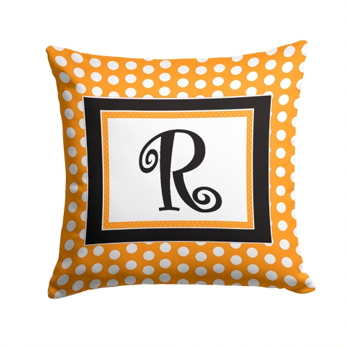 Carolines Treasures CJ1033-RPW1414 14 x 14 in. Monogram Initial R Orange Polkadots Fabric Decorative Pillow