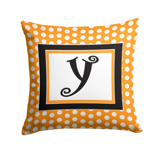 Carolines Treasures CJ1033-YPW1414 14 x 14 in. Monogram Initial Y Orange Polkadots Fabric Decorative Pillow
