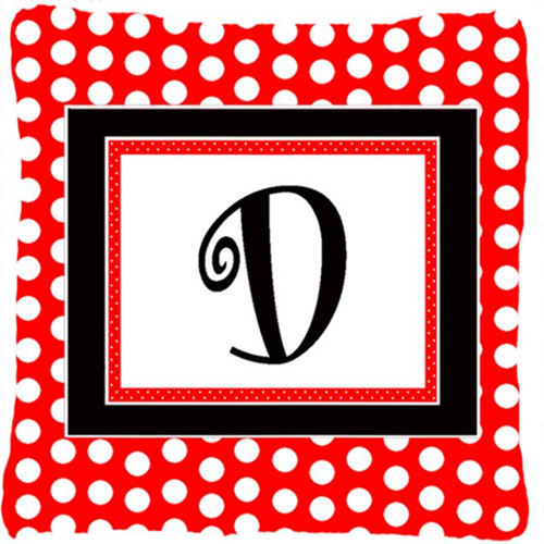 Carolines Treasures CJ1012-DPW1414 Letter D Initial Monogram - Red Black Polka Dots Decorative Indoor & Outdoor Fabric Pillow