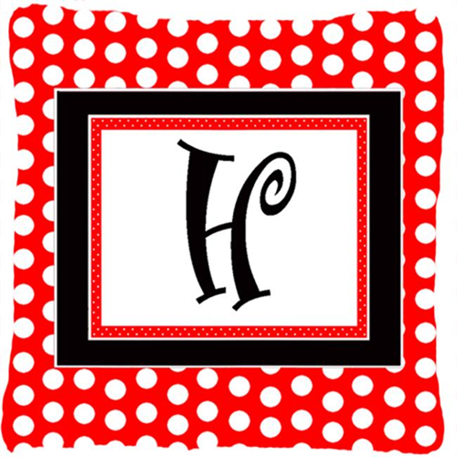 Carolines Treasures CJ1012-HPW1414 Letter H Initial Monogram - Red Black Polka Dots Decorative Indoor & Outdoor Fabric Pillow