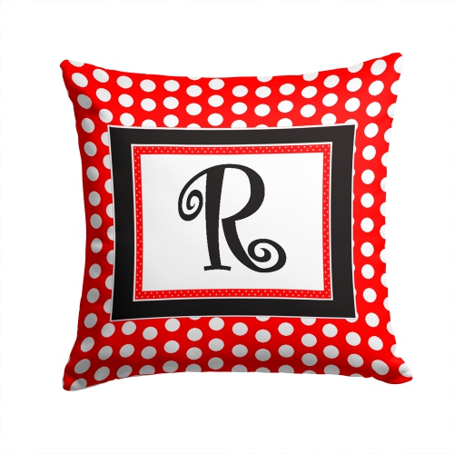 Carolines Treasures CJ1012-RPW1414 Letter R Initial Monogram - Red Black Polka Dots Decorative Indoor & Outdoor Fabric Pillow