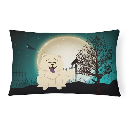 Carolines Treasures BB2330PW1216 Halloween Scary Chow Chow White Canvas Fabric Decorative Pillow