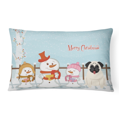 Carolines Treasures BB2335PW1216 Merry Christmas Carolers Pug Cream Canvas Fabric Decorative Pillow
