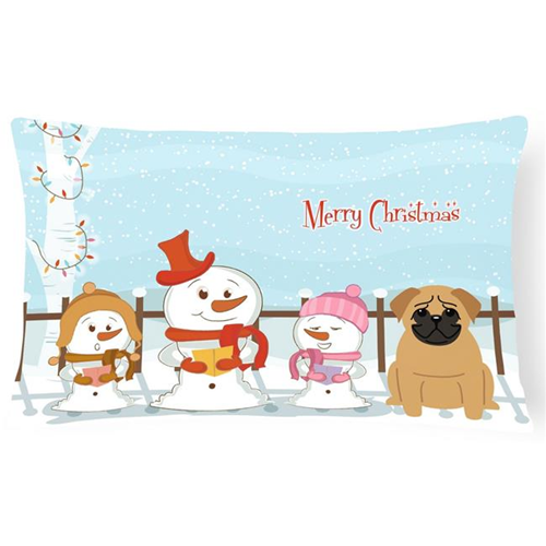 Carolines Treasures BB2338PW1216 Merry Christmas Carolers Pug Brown Canvas Fabric Decorative Pillow