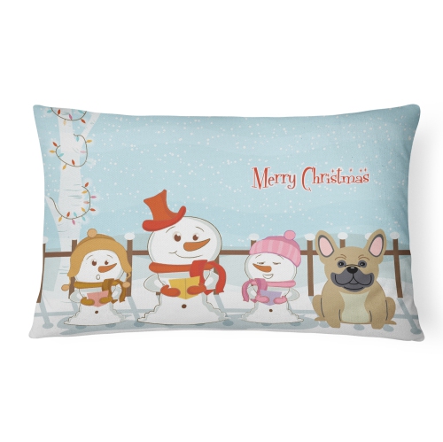 Carolines Treasures BB2341PW1216 Merry Christmas Carolers French Bulldog Cream Canvas Fabric Decorative Pillow