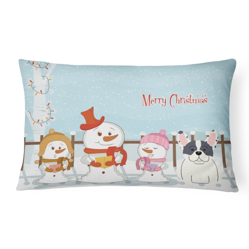 Carolines Treasures BB2342PW1216 Merry Christmas Carolers French Bulldog Piebald Canvas Fabric Decorative Pillow
