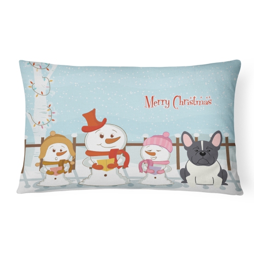 Carolines Treasures BB2343PW1216 Merry Christmas Carolers French Bulldog Black & White Canvas Fabric Decorative Pillow
