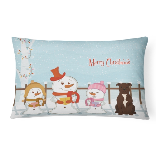 Carolines Treasures BB2379PW1216 Merry Christmas Carolers Staffordshire Bull Terrier Chocolate Canvas Fabric Decorative Pillow