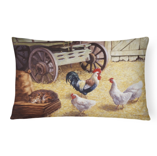 Carolines Treasures BDBA0339PW1216 Rooster & Hens Chickens in the Barn Fabric Decorative Pillow