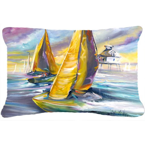 Carolines Treasures JMK1061PW1216 Sailboat With Middle Bay Lighthouse Canvas Fabric Decorative Pillow