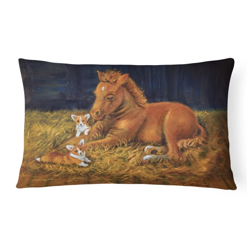 Carolines Treasures 7329PW1216 Corgi Sunrise With Colt Fabric Decorative Pillow