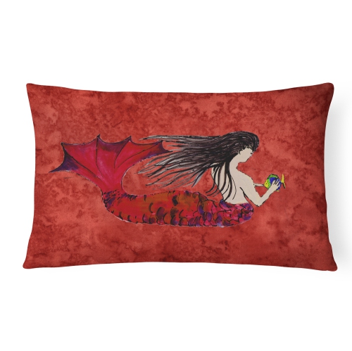 Carolines Treasures 8726PW1216 Black Haired Mermaid On Red Canvas Fabric Decorative Pillow