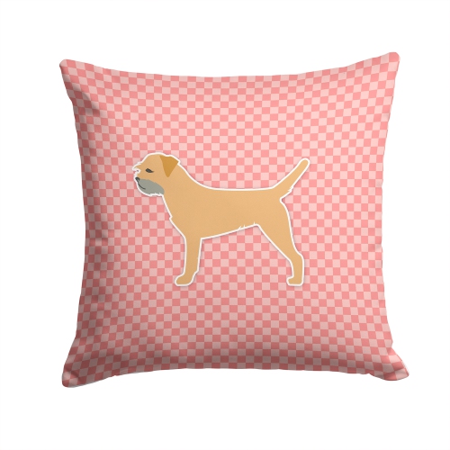 Carolines Treasures BB3589PW1414 Border Terrier Checkerboard Pink Fabric Decorative Pillow