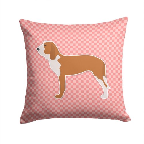 Carolines Treasures BB3591PW1414 Spanish Hound Checkerboard Pink Fabric Decorative Pillow