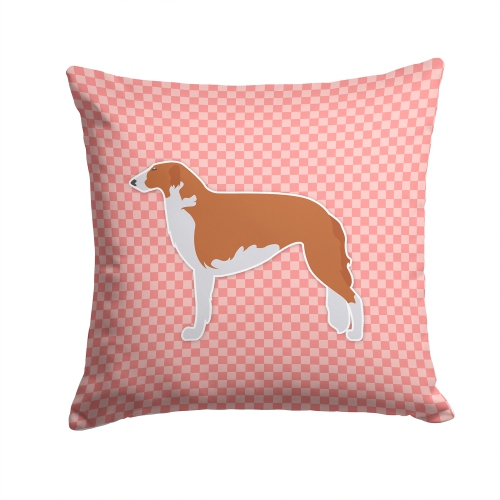 Carolines Treasures BB3599PW1414 Borzoi Russian Greyhound Checkerboard Pink Fabric Decorative Pillow
