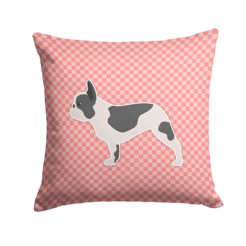 Carolines Treasures BB3641PW1414 French Bulldog Checkerboard Pink Fabric Decorative Pillow