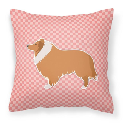 Carolines Treasures BB3616PW1414 Collie Checkerboard Pink Fabric Decorative Pillow