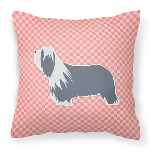 Carolines Treasures BB3617PW1414 Bearded Collie Checkerboard Pink Fabric Decorative Pillow