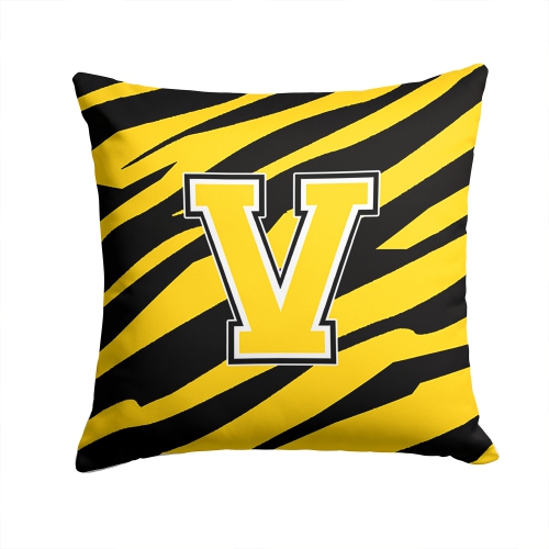 Carolines Treasures CJ1026-VPW1414 Monogram Initial V Tiger Stripe - Black Gold Decorative Fabric Pillow