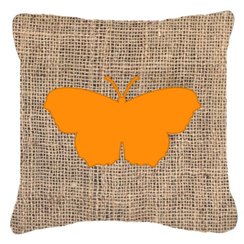Carolines Treasures BB1049-BL-OR-PW1414 Butterfly Burlap And Orange Fabric Decorative Pillow