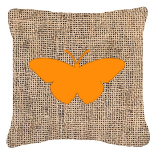 Carolines Treasures BB1050-BL-OR-PW1414 Butterfly Burlap And Orange Fabric Decorative Pillow