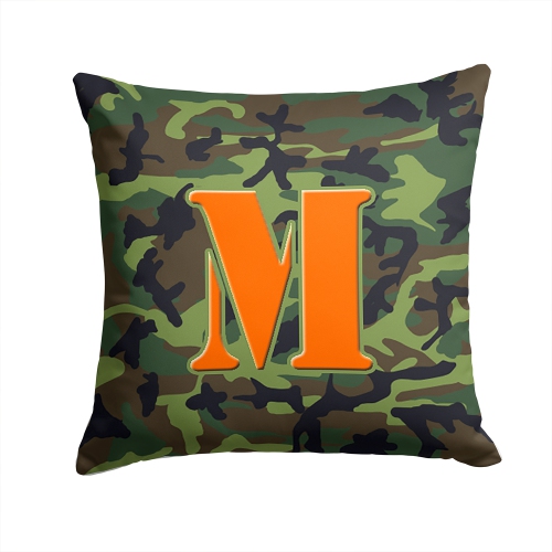 Carolines Treasures CJ1030-MPW1414 Monogram Initial M Camo Green Indoor & Outdoor Fabric Decorative Pillow