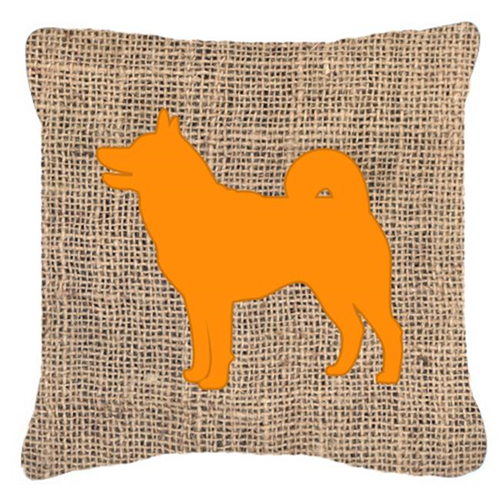 Carolines Treasures BB1067-BL-OR-PW1414 Shiba Inu Burlap And Orange Indoor & Outdoor Fabric Decorative Pillow