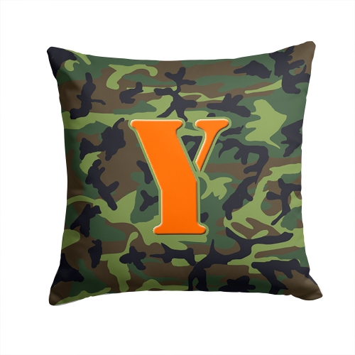Carolines Treasures CJ1030-YPW1414 Monogram Initial Y Camo Green Indoor & Outdoor Fabric Decorative Pillow