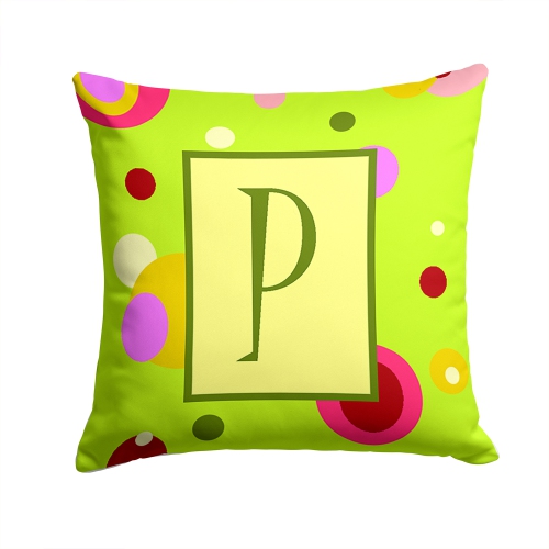 Carolines Treasures CJ1010-PPW1414 Letter P Initial Monogram - Green Decorative Indoor & Outdoor Fabric Pillow