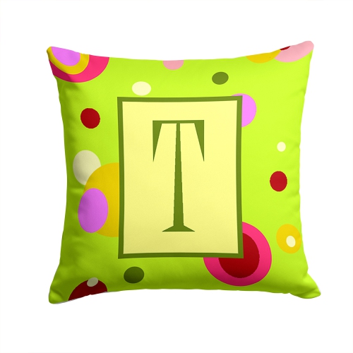 Carolines Treasures CJ1010-TPW1414 Letter T Initial Monogram - Green Decorative Indoor & Outdoor Fabric Pillow