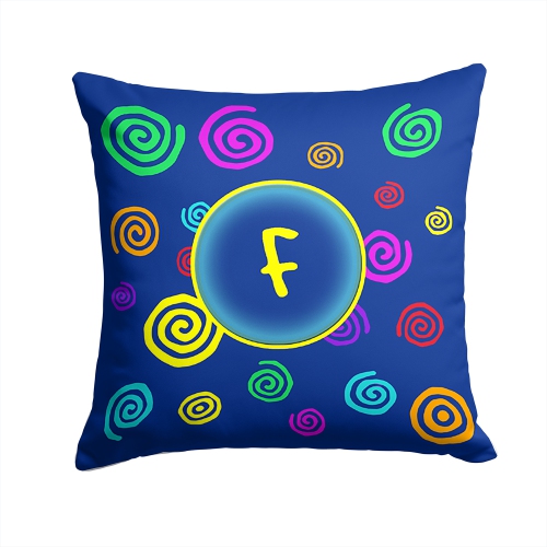 Carolines Treasures CJ1011-FPW1414 Letter F Initial Monogram - Blue Swirls Decorative Indoor & Outdoor Fabric Pillow