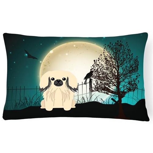 Carolines Treasures BB2296PW1216 Halloween Scary Pekingnese Cream Canvas Fabric Decorative Pillow