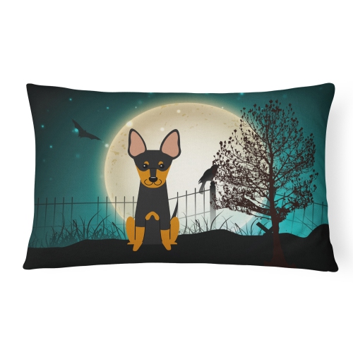 Carolines Treasures BB2299PW1216 Halloween Scary English Toy Terrier Canvas Fabric Decorative Pillow